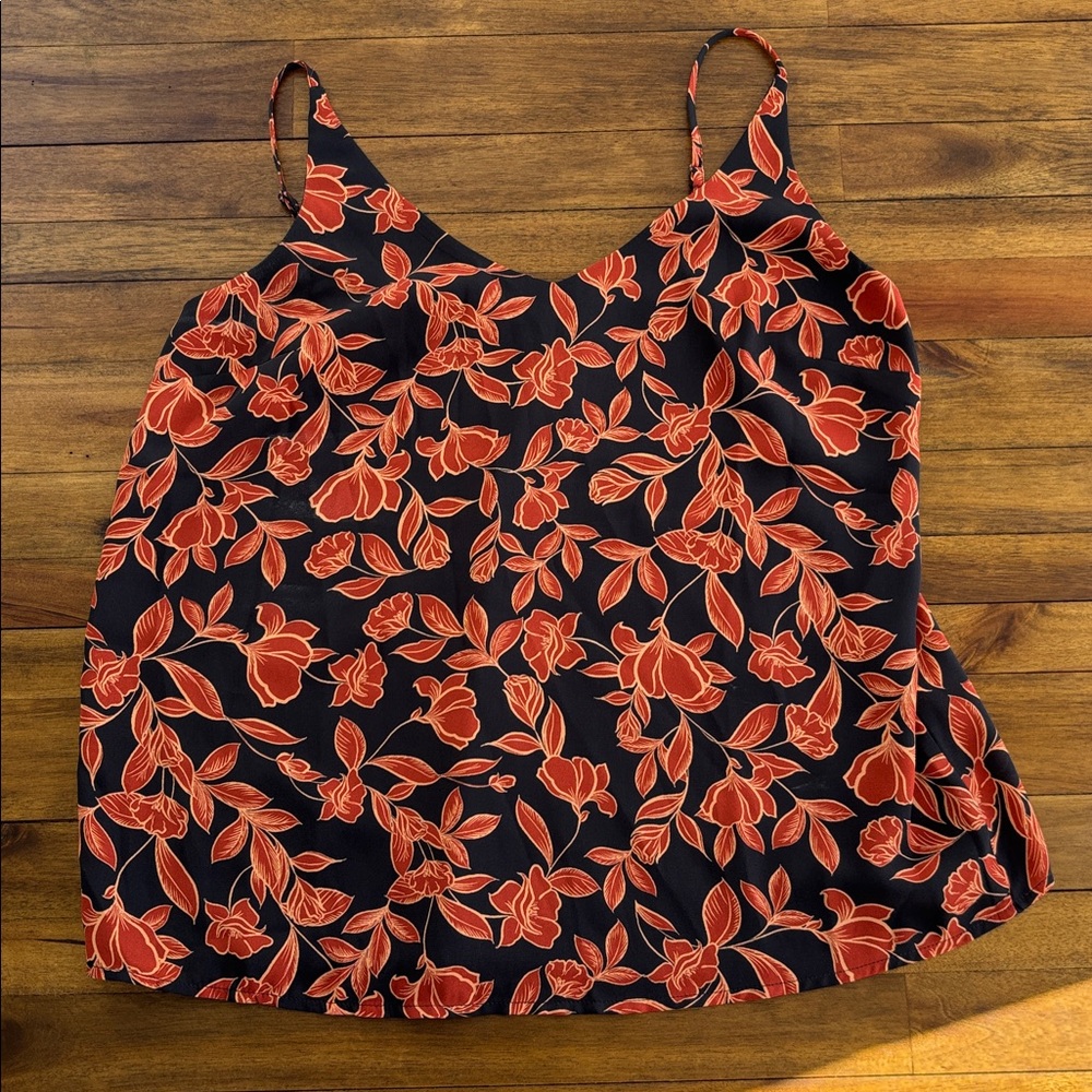 Banana Republic Black and Rust Floral Top